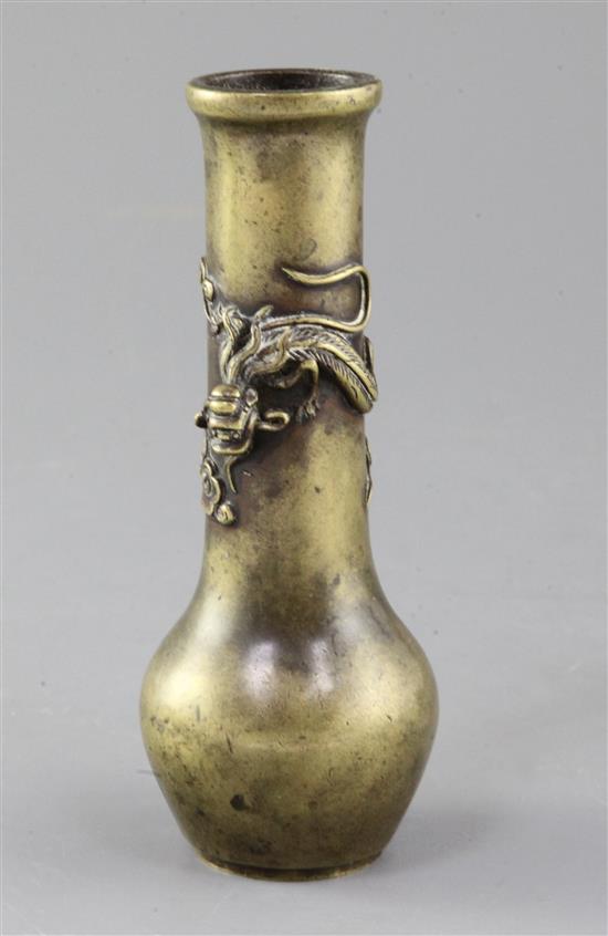 A Chinese bronze bottle vase, Xuande mark, Ming dynasty 16th century, 15.5cm